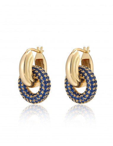 Pave Interlock Hoops- Blue Sapphire- Gold acheter en ligne