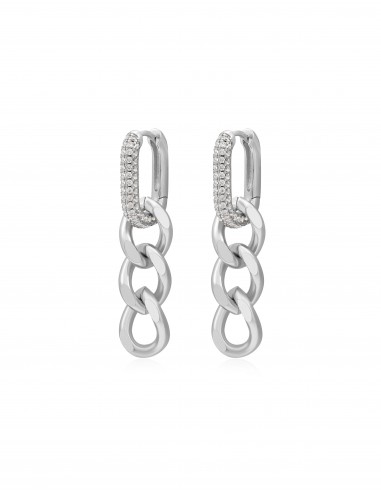 Hanging Pave Chain Link Huggies- Silver prix