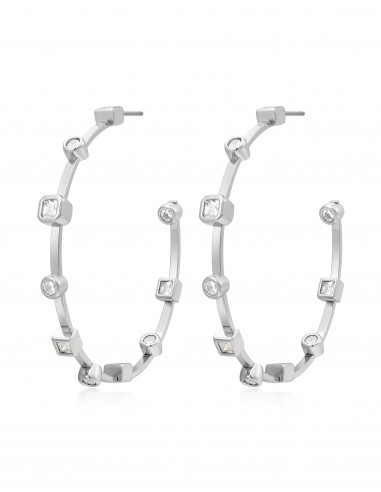 Bezel Stone Hoops- Silver shop