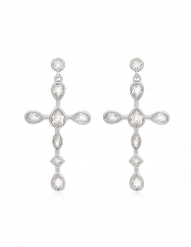 Bezel Stone Cross Studs- Silver Faites des économies