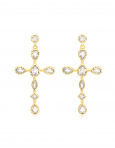 Bezel Stone Cross Studs- Gold hantent personnes