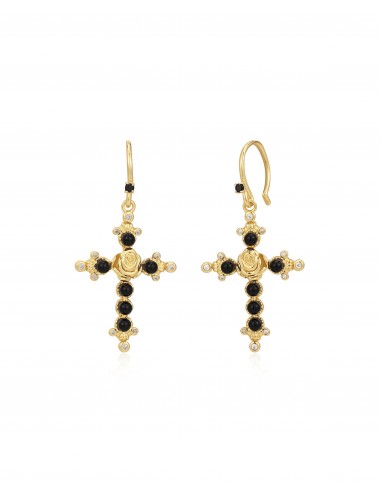 Onyx Rose Cross Hoops- Gold acheter