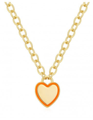 Heart Pendant Necklace- Neon Orange- Gold Fin de série