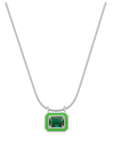 Bezel Pendant Necklace- Bright Green- Silver commande en ligne