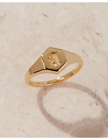 Hexagon Signet Ring [Old English] livraison et retour toujours gratuits