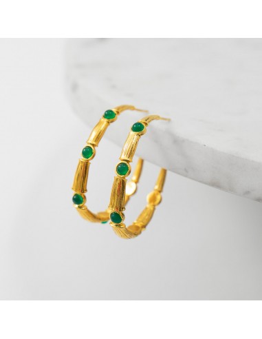 Martha Big Bamboo Hoops with Green Agate destockage