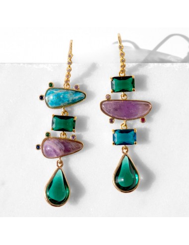 Amore Dangle Earrings with Stones and Green Crystals Véritable concentré