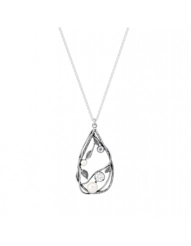 Organic Framed CZ & Pearl Necklace Livraison rapide