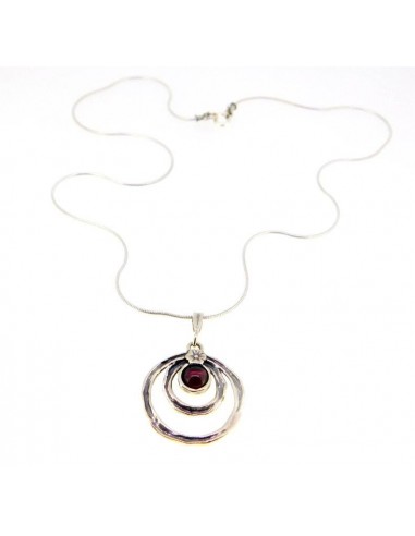 2 Open Circles with Garnet Necklace N8383 france