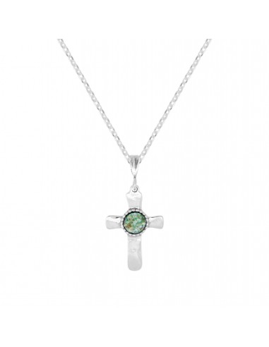 Sterling Silver Cross Pendant with Ancient Roman Glass - N11847 pas chere