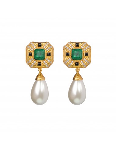 Diana Earrings Malachite, Onyx, Swarovski & Pearl soldes