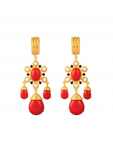 Gypsy Earrings Red Coral, Black Onyx & Pearls les ligaments