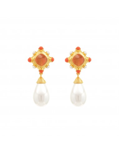 Julia Earrings Citrine Quartz, Coral & Pearls plus qu'un jeu 