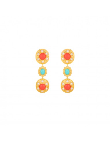 Amara Earrings Red Coral, Turquoise & Pearls outlet