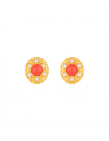 Vivienne Earrings Red Coral & Pearls en linge