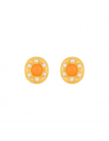 Vivienne Earrings Orange Coral & Pearls Amélioration de cerveau avec