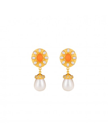 Heather Earrings Orange Coral, Crystal & Pearls store