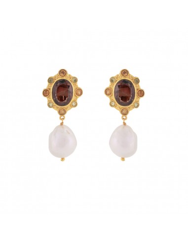 Vivi Earrings Smoky Quartz, Citrine Quartz & Baroque Pearl solde