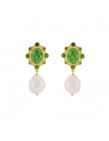 Vivi Earrings Green Turquoise & Baroque Pearl Livraison rapide