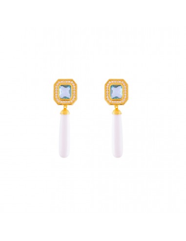 Christina Earrings Light Blue Quartz, Clear Quartz Crystal & White Stone le des métaux précieux