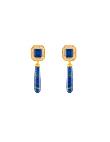 Christina Earrings Sapphire Blue Quartz, Clear Quartz Crystal & Lapis l'achat 