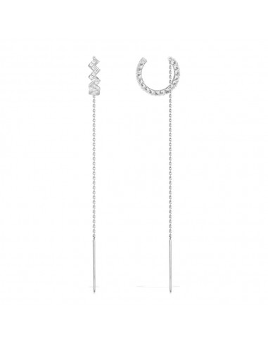 APM Silver Up and Down Earrings with Dropping Chains AE9989OX Comparez plus de prix