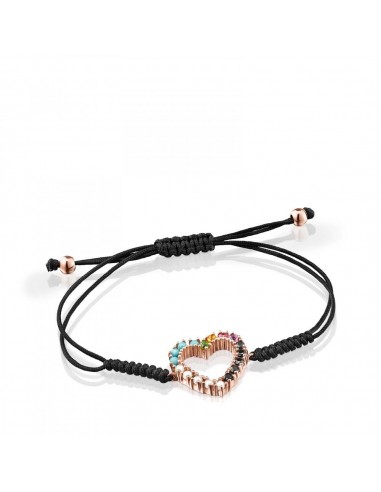 Tous Rose Gold Vermeil San Valentín heart Bracelet with Gemstones and black Cord 915301510 Amélioration de cerveau avec