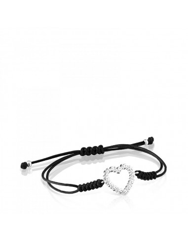 Tous Silver San Valentín heart Bracelet with black Cord 915301540 offre 